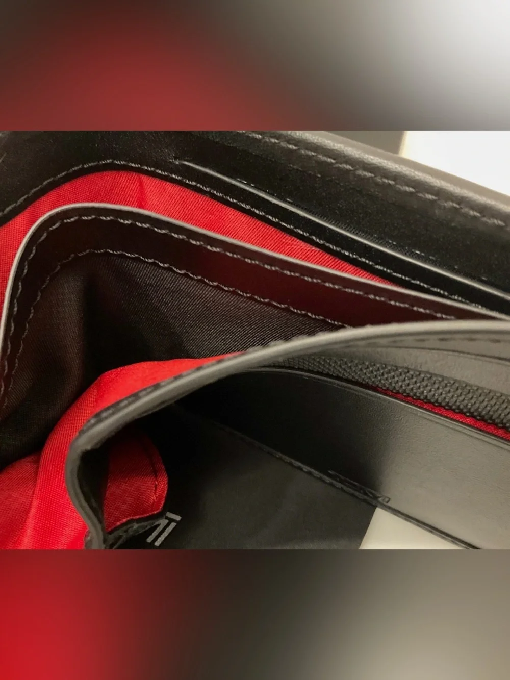 Tumi ALPHA Ballistic Nylon & Leather Global Double Billfold Wallet - BLACK & RED